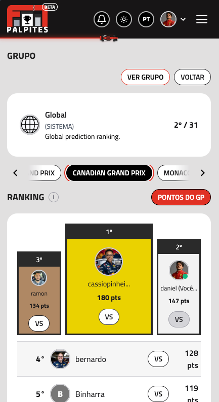 F1 Palpites Mobile View